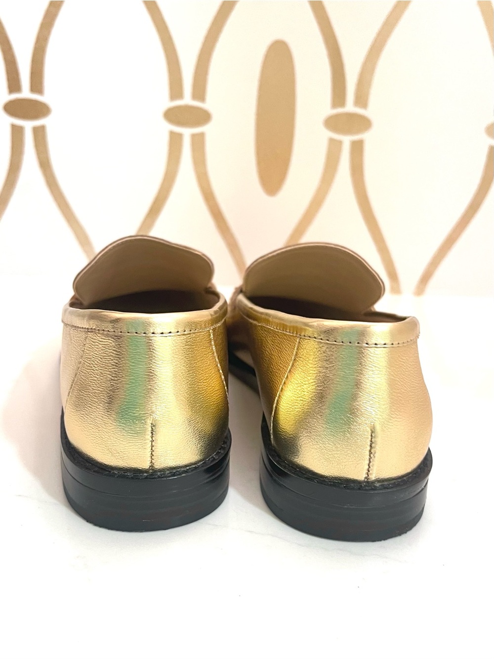 Ann Taylor Gold Metallic Leather Fringe Preppy Classic Penny Loafers - Picture 7 of 11